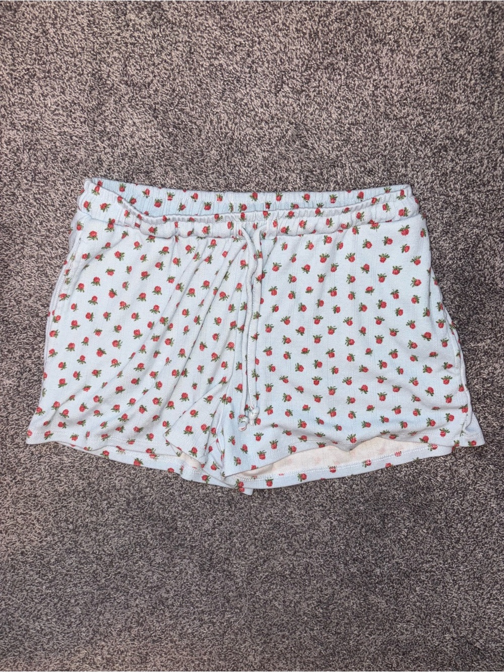 Light Blue Strawberry-Print Women's Athletic Shorts